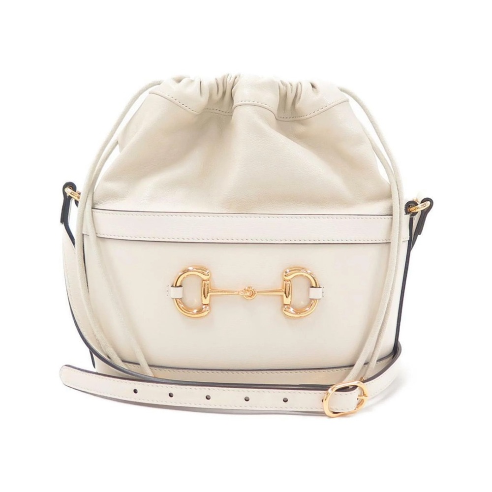 Gucci 1955 Horsebit Leather Bucket Bag in White - Picture 1 of 11